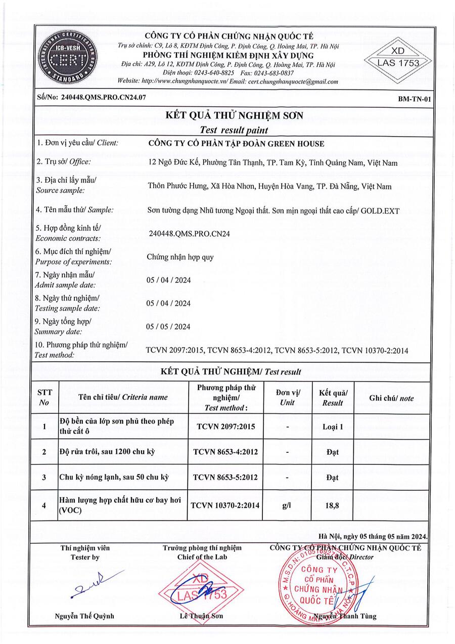 đề thí nghiệm sơn greenhouse